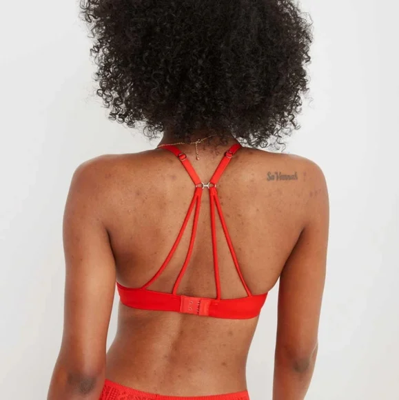 Aerie | Real Good Sunnie Demi Push Up Strappy Convertible Bra In Holiday Red - Picture 4 of 12
